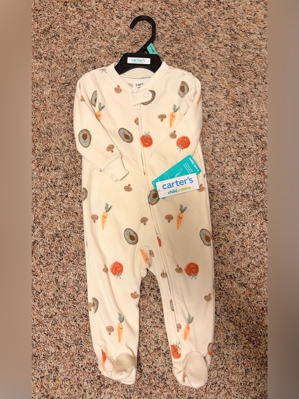 carter's Cream One-Piece Footed Pajamas with Vegetable Print
